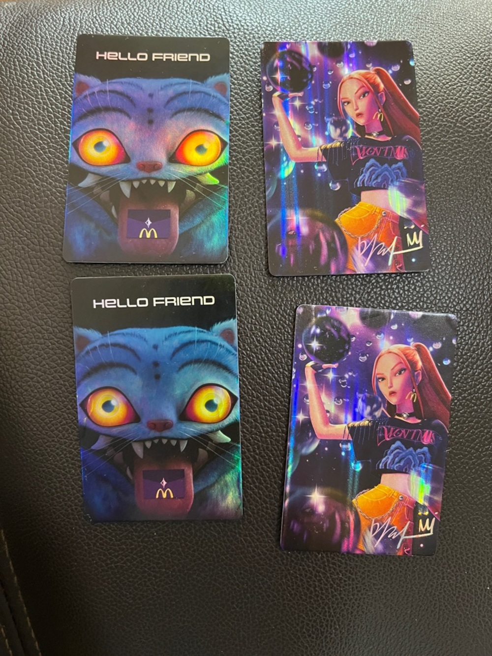 Set of 4 Colorful Artist-Designed Collectible Cards - Blue, Purple, Yellow